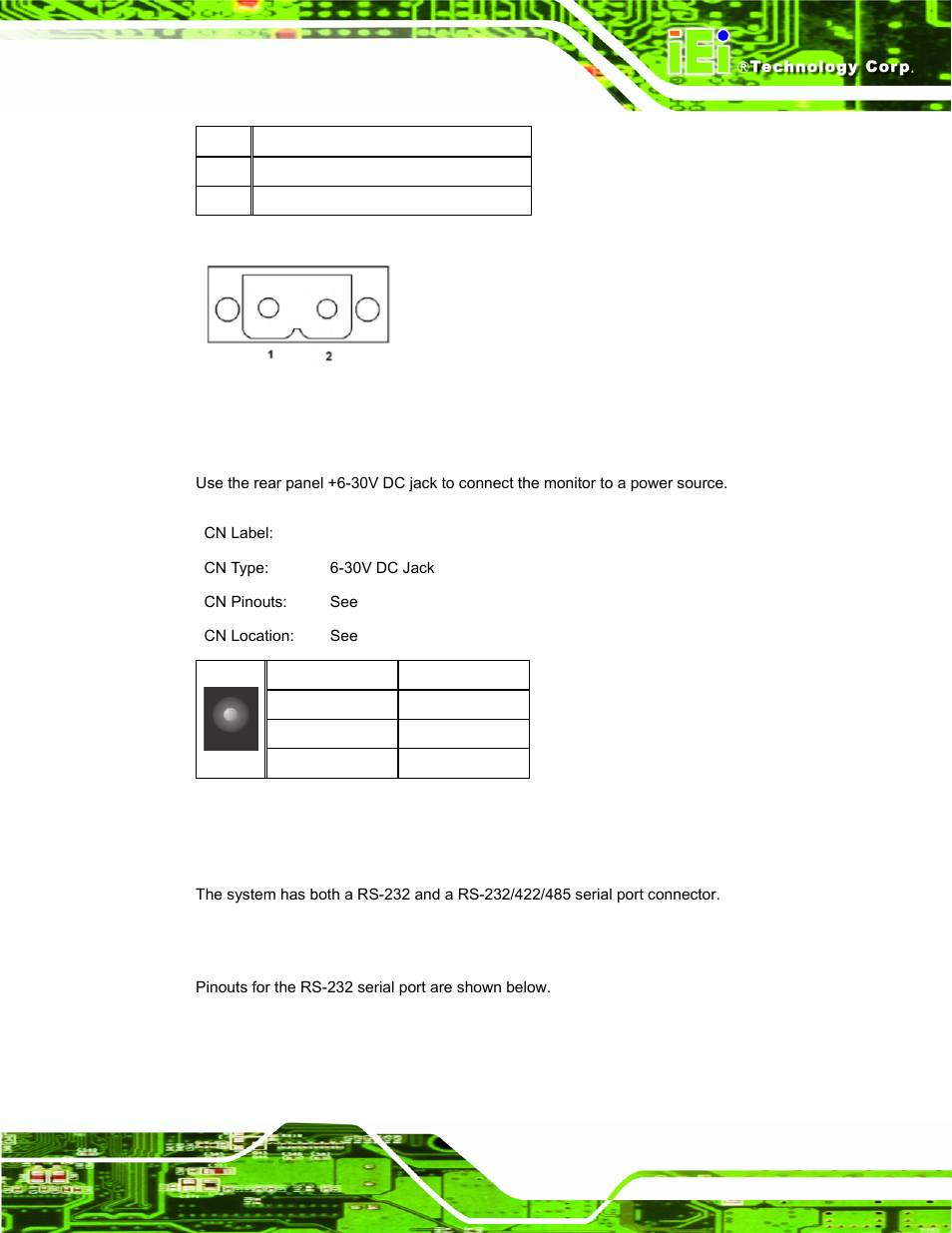 2 12v dc-in, 2 serial interfaces, 1 rs-232 serial interface pinouts | IEI Integration IOVU-751R User Manual | Page 32 / 58