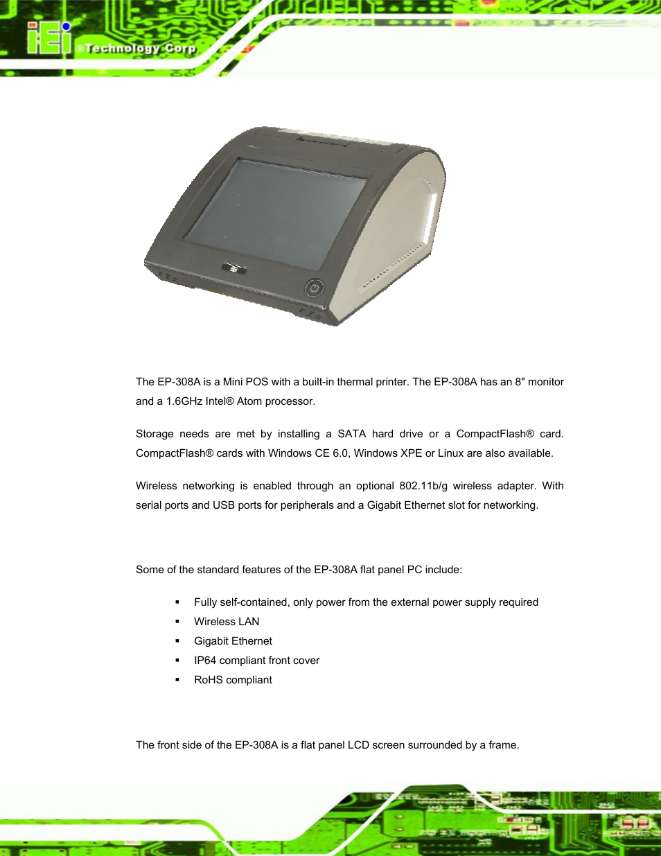 1 overview, 2 features, 3 front panel | Verview, Eatures, Ront, Anel, Figure 1-1: ep-308a | IEI Integration EP-308A v1.12 User Manual | Page 12 / 102