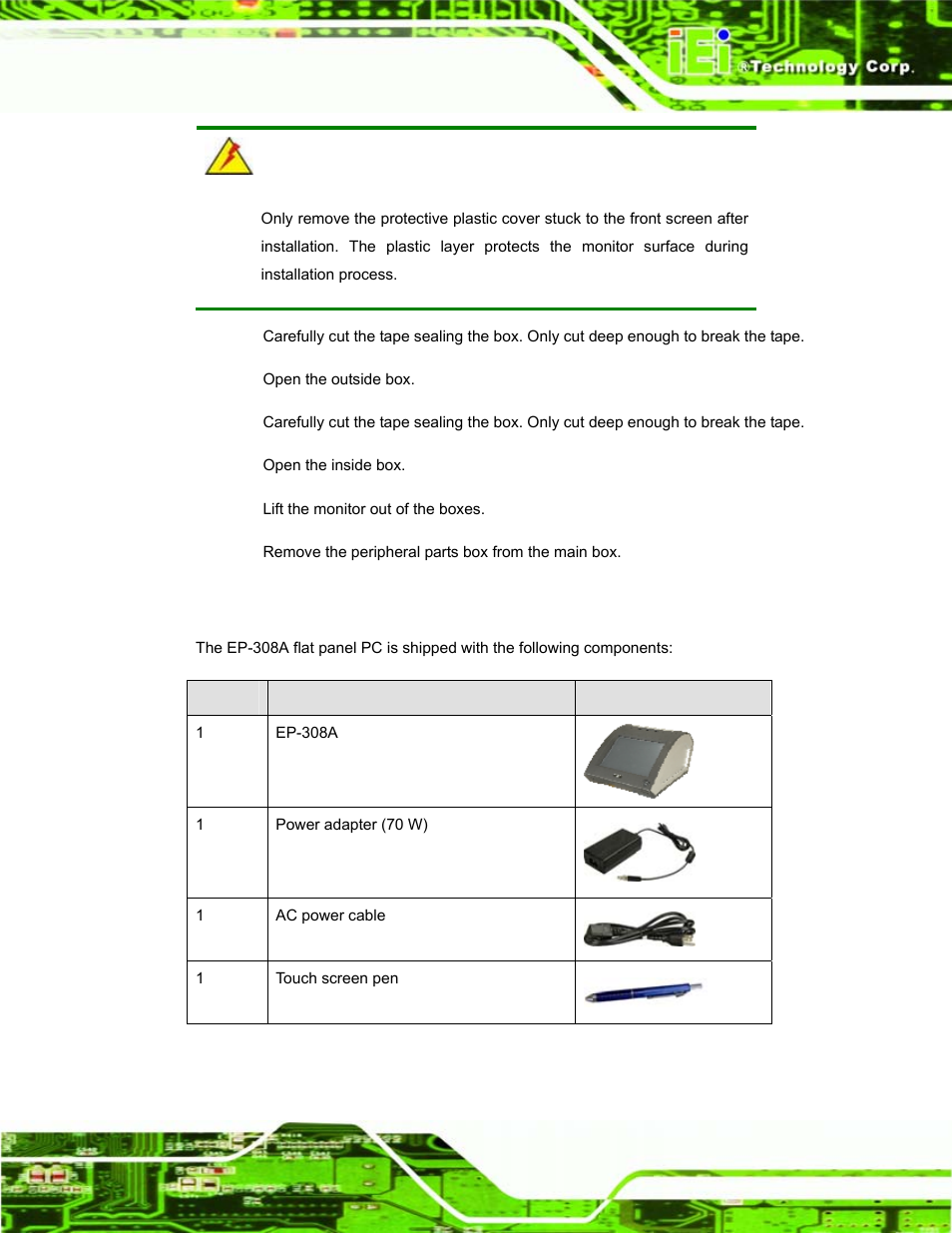 2 packing list, Acking | IEI Integration EP-308A v1.12 User Manual | Page 19 / 102