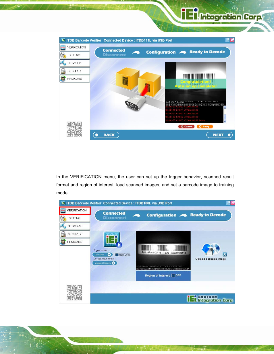 6 verification menu, Erification, Figure 5-8: setup complete | Figure 5-9: verification | IEI Integration ITDB-100L User Manual | Page 50 / 87