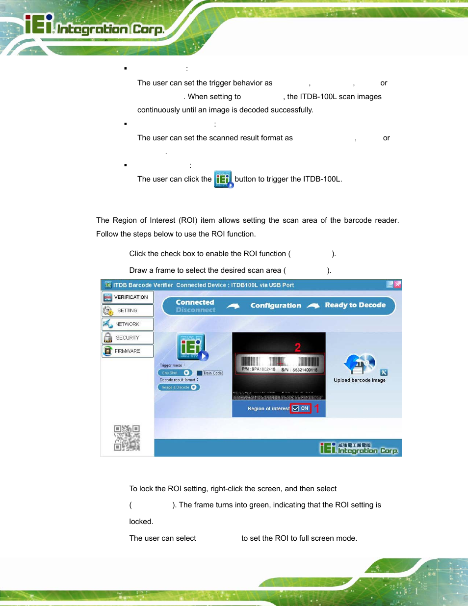 1 region of interest, Figure 5-10: setting the region of interest | IEI Integration ITDB-100L User Manual | Page 51 / 87