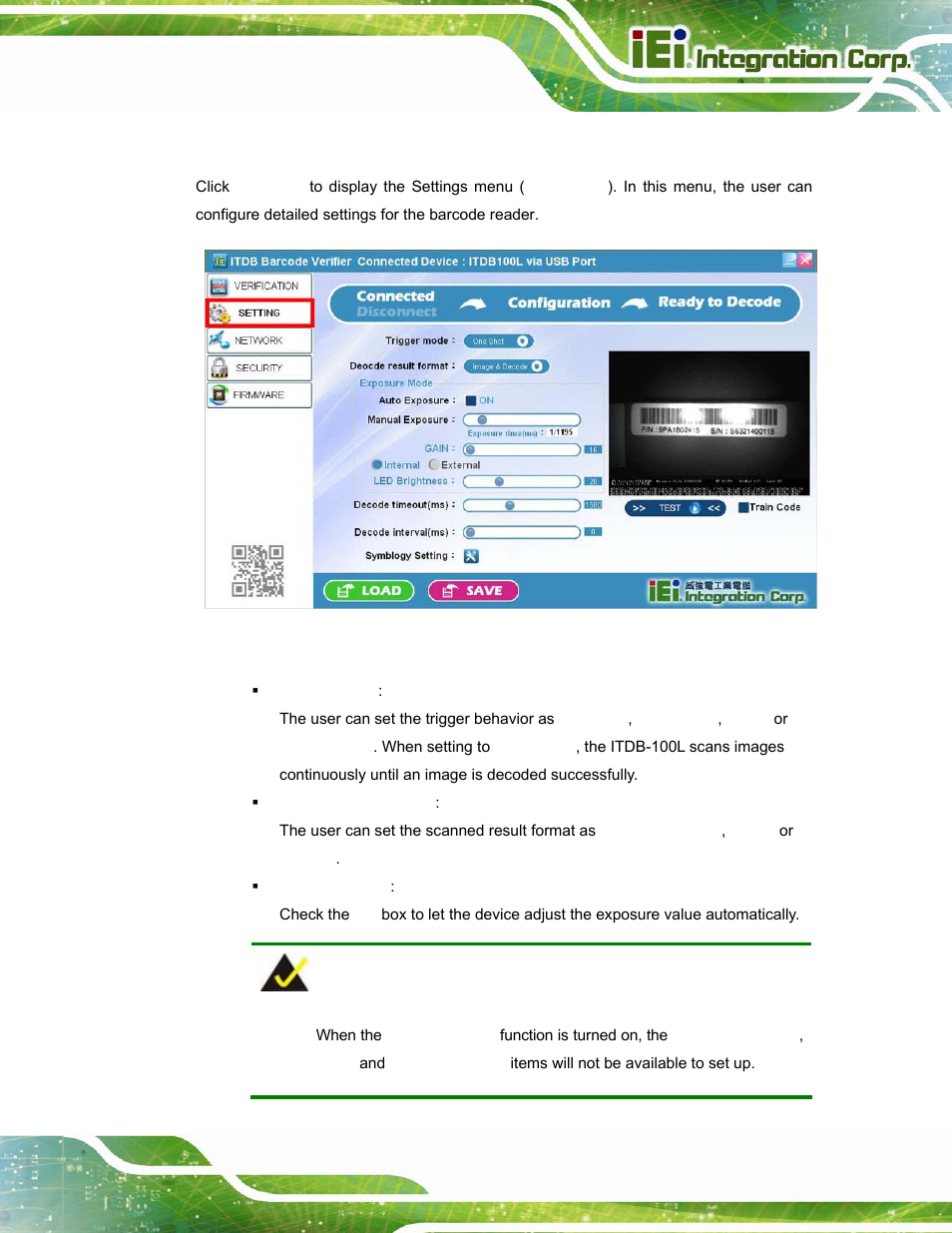 7 settings menu, Ettings, Figure 5-17: settings | IEI Integration ITDB-100L User Manual | Page 56 / 87