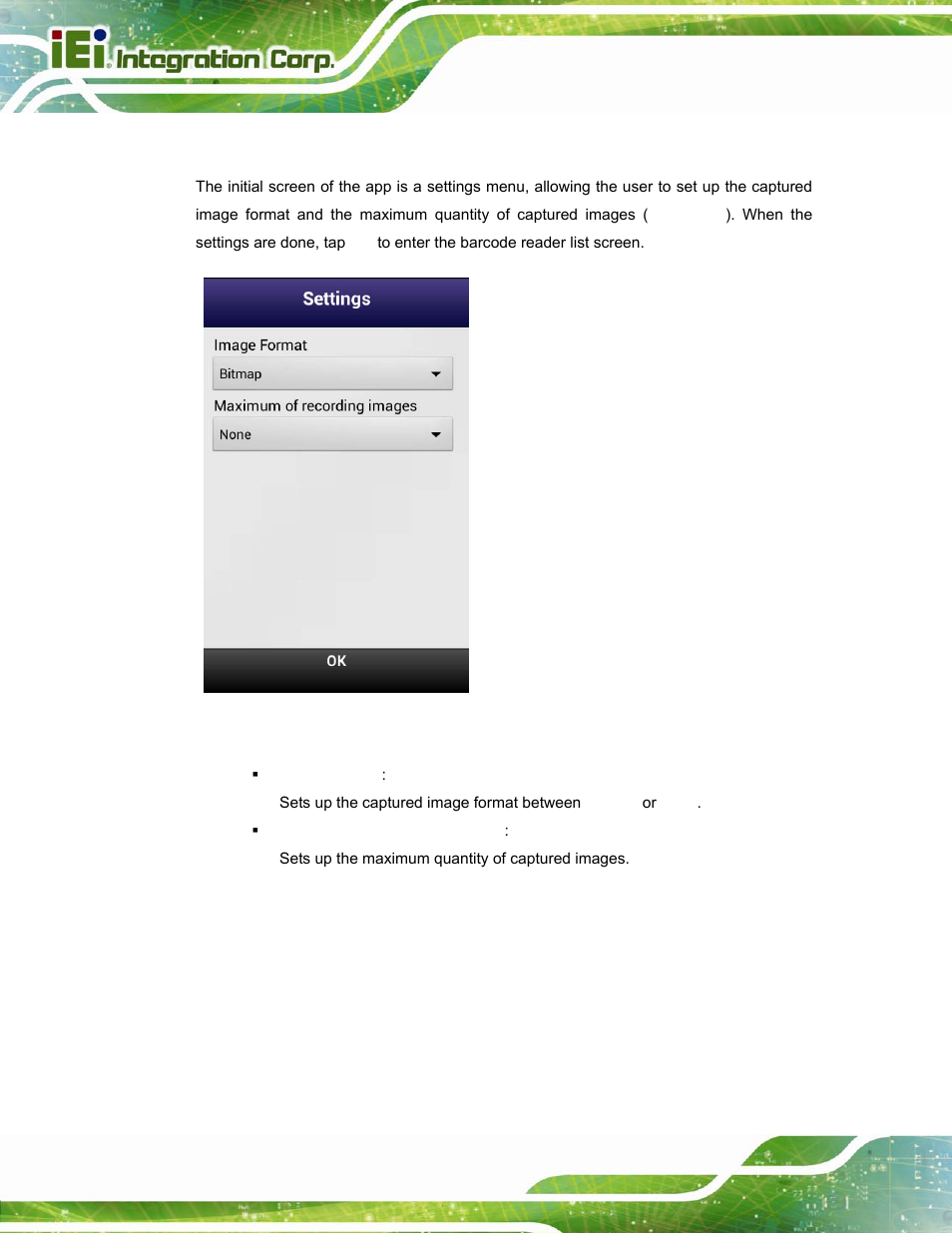 3 settings menu, Ettings, Figure 6-2: settings menu | IEI Integration ITDB-100L User Manual | Page 67 / 87