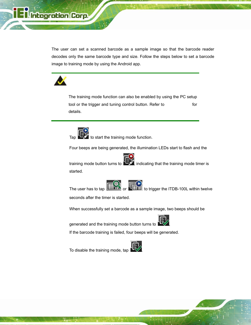 5 setting an image to training mode | IEI Integration ITDB-100L User Manual | Page 71 / 87