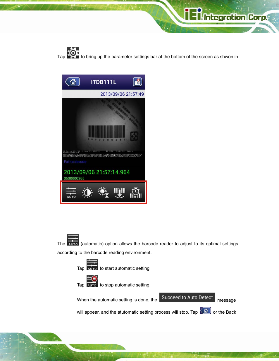 6 parameter settings, 1 automatic setting, Figure 6-5: parameter settings | IEI Integration ITDB-100L User Manual | Page 72 / 87