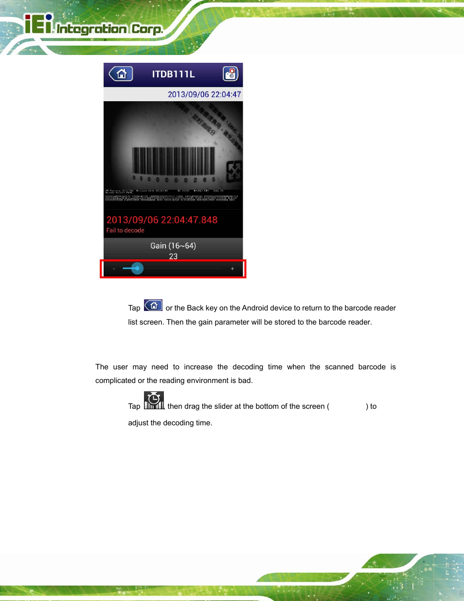 5 decoding time, Figure 6-8: gain parameter | IEI Integration ITDB-100L User Manual | Page 75 / 87