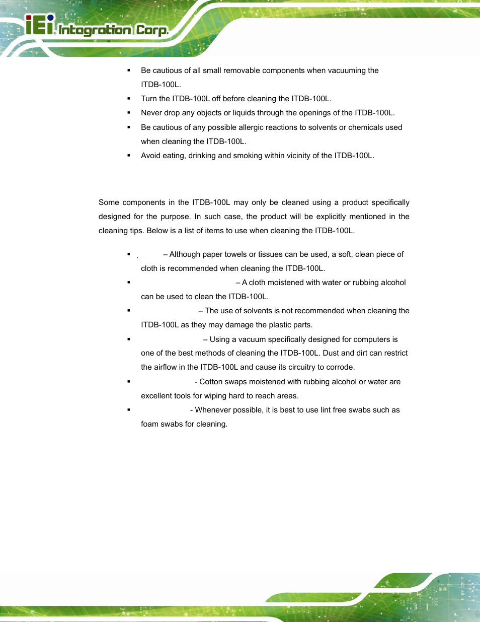 A.2.2 cleaning tools | IEI Integration ITDB-100L User Manual | Page 83 / 87