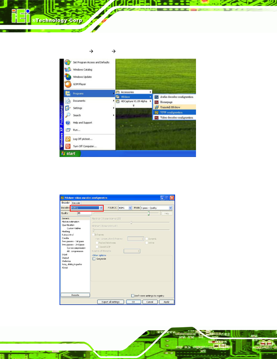 Figure 6-9: ffdshow - vfw configuration | IEI Integration IVCME-C604 User Manual | Page 60 / 81