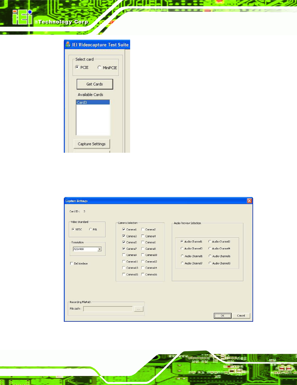 Figure 6-14: available cards, Figure 6-15: capture settings window | IEI Integration IVCME-C604 User Manual | Page 64 / 81