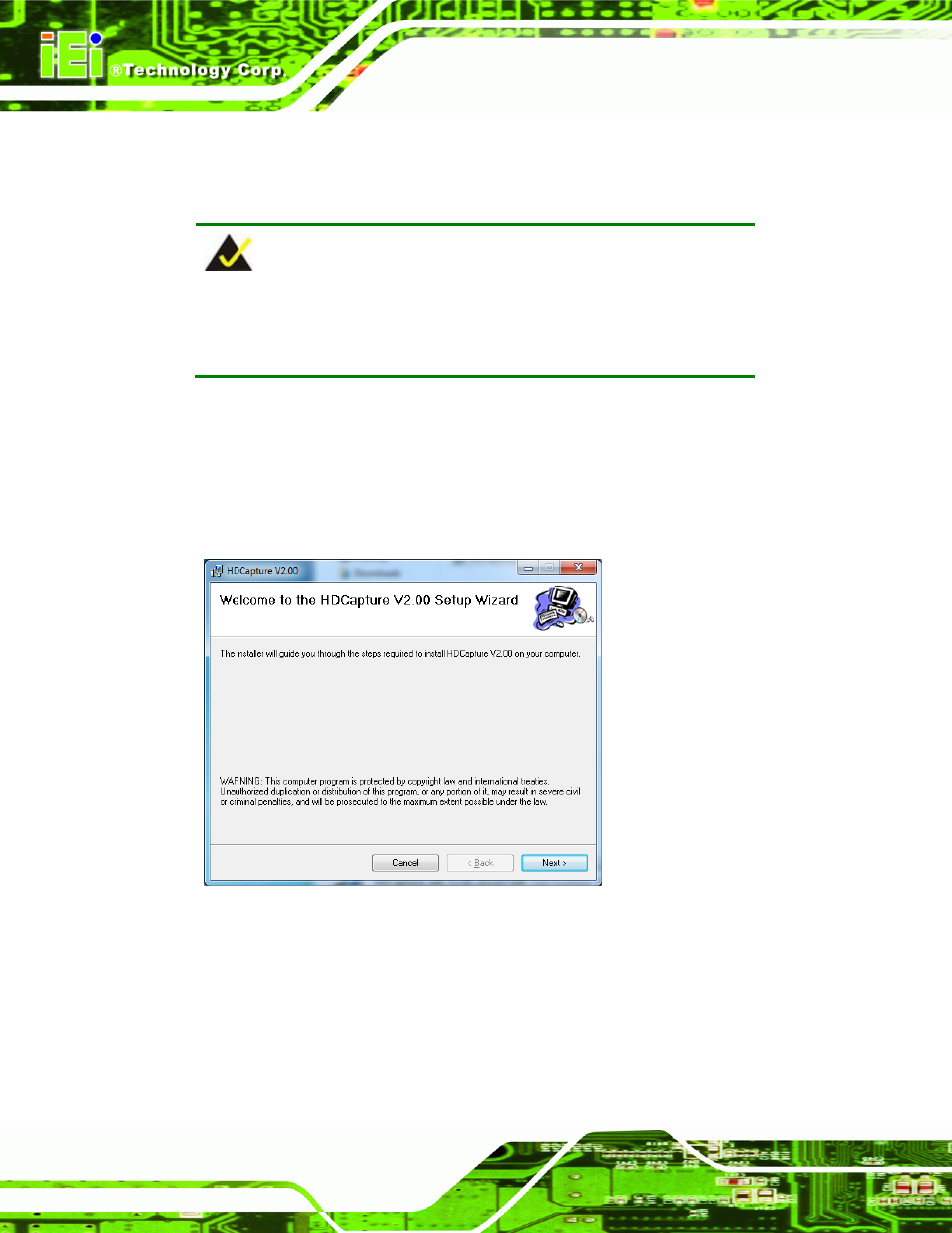 2 hdcapture program installation, Figure 3-9: hdcapture setup wizard | IEI Integration HDC-502E User Manual | Page 27 / 40