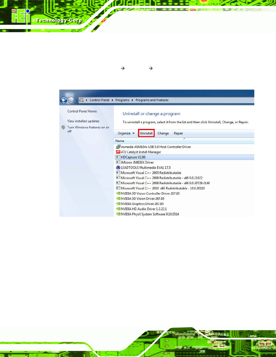 4 uninstall hdcapture, Ninstall, Apture | Figure 4-5: uninstall hdcapture | IEI Integration HDC-502E User Manual | Page 35 / 40
