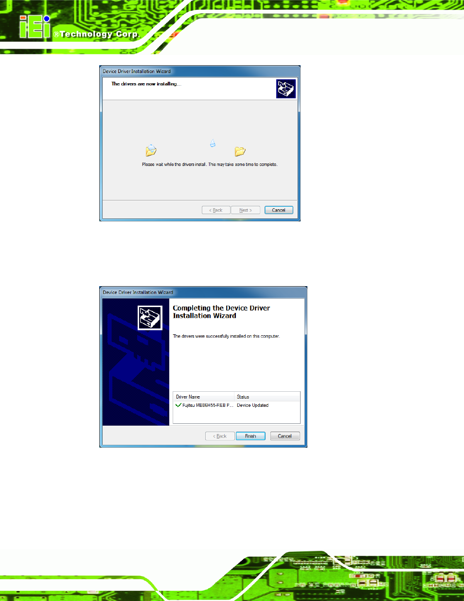 Figure 3-4: driver installing, Figure 3-5: driver installation complete | IEI Integration HDC-4x-Series User Manual | Page 27 / 65