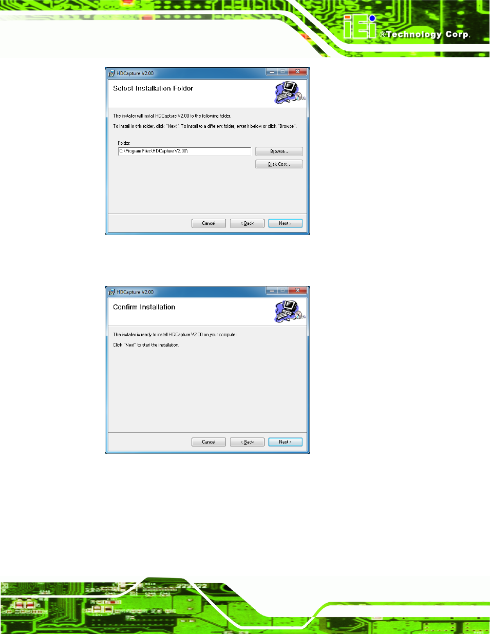 Figure 3-11: select installation folder, Figure 3-12: confirm installation | IEI Integration HDC-3x-Series User Manual | Page 41 / 61