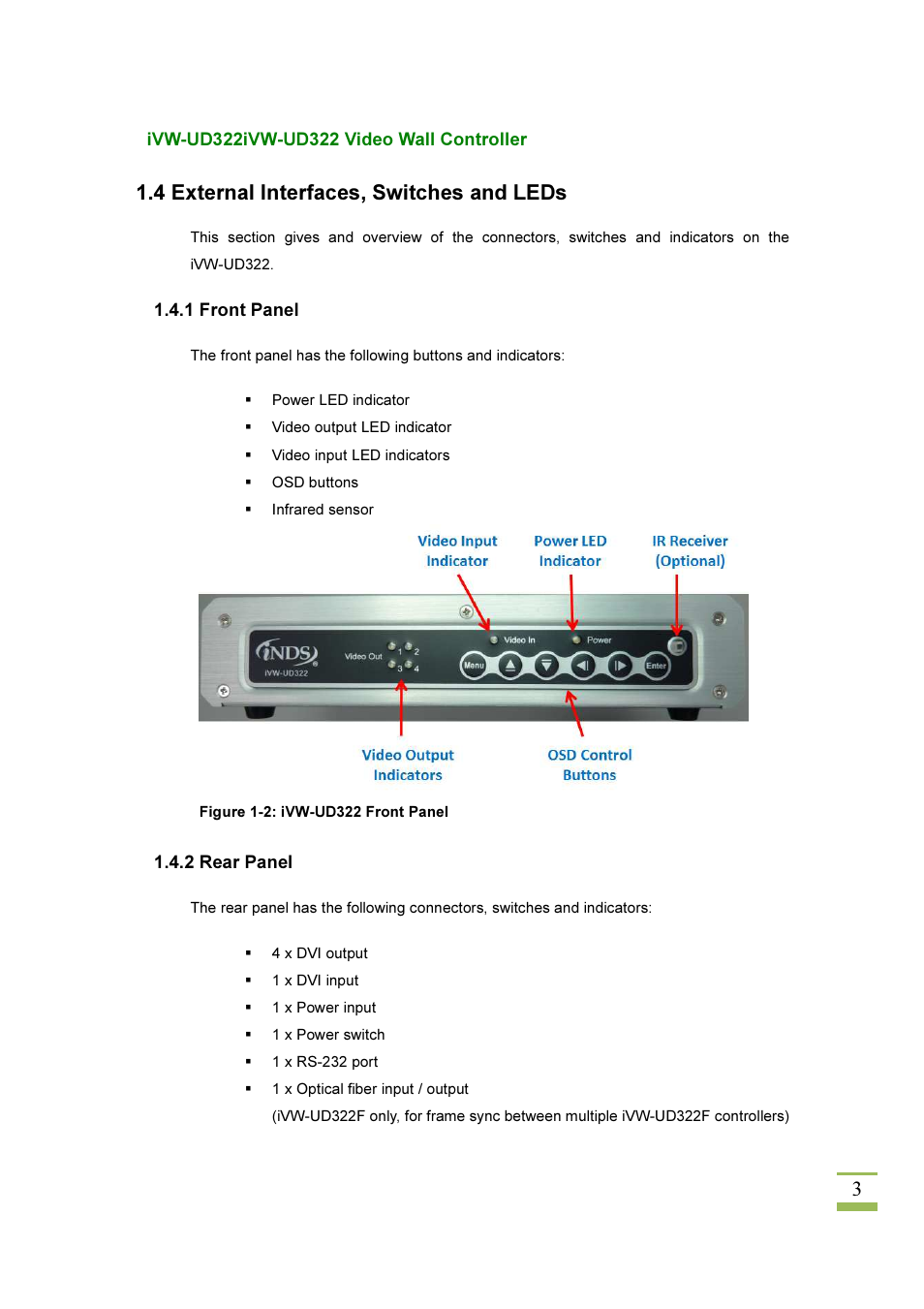 4 external interfaces, switches and leds | IEI Integration iVW-UD322 User Manual | Page 10 / 56