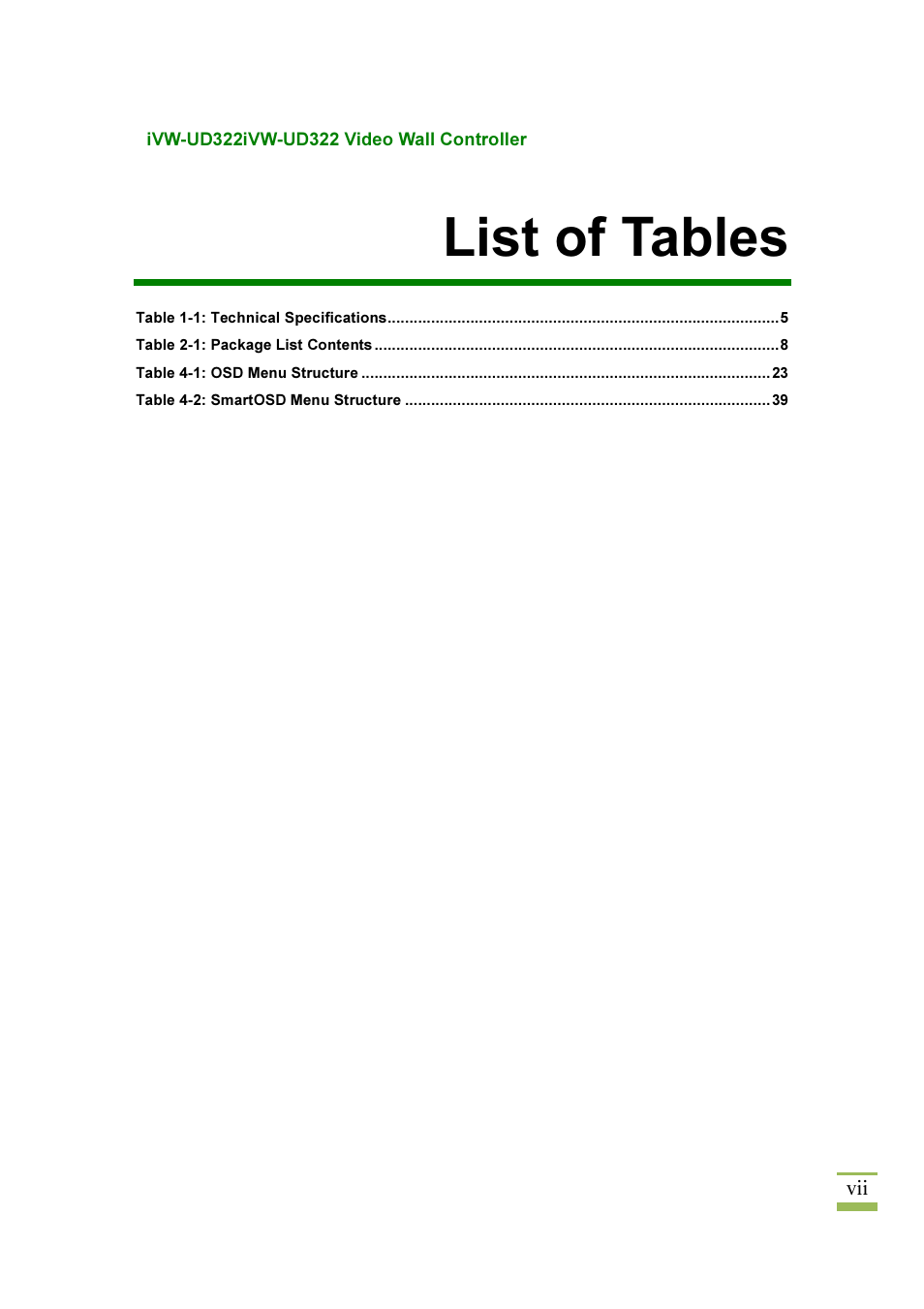 List of tables | IEI Integration iVW-UD322 User Manual | Page 7 / 56