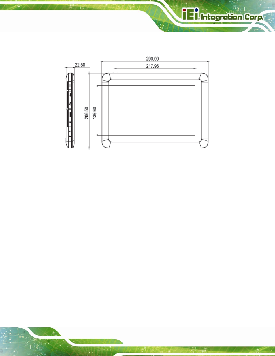 9 dimensions, Imensions, Figure 1-7: dimensions (units in mm) | IEI Integration ICECEARE-10W User Manual | Page 21 / 107