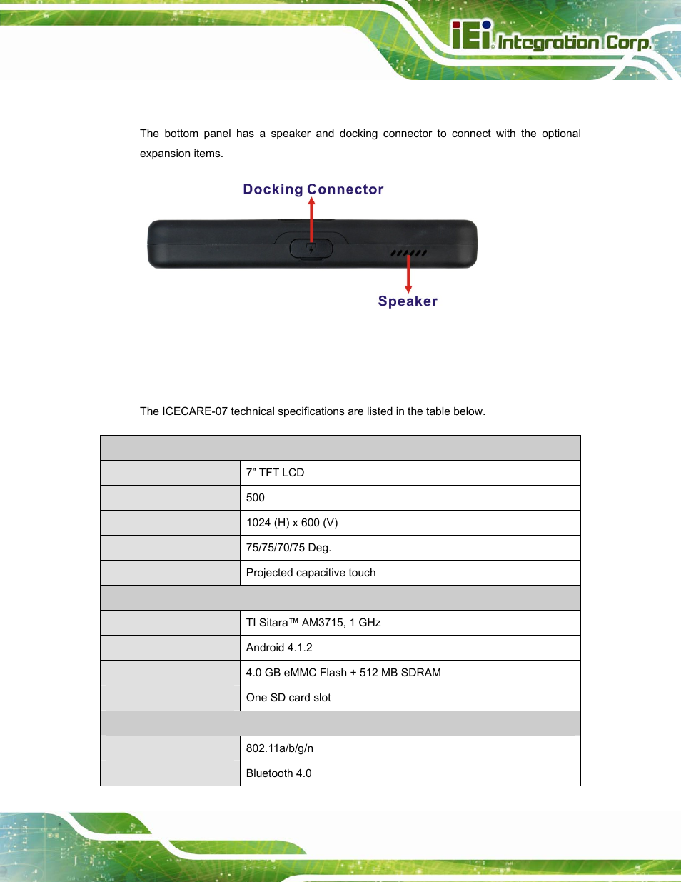 8 bottom panel, 9 technical specifications, Ottom | Anel, Echnical, Pecifications, Figure 1-7: bottom panel | IEI Integration ICECARE 7 User Manual | Page 18 / 95