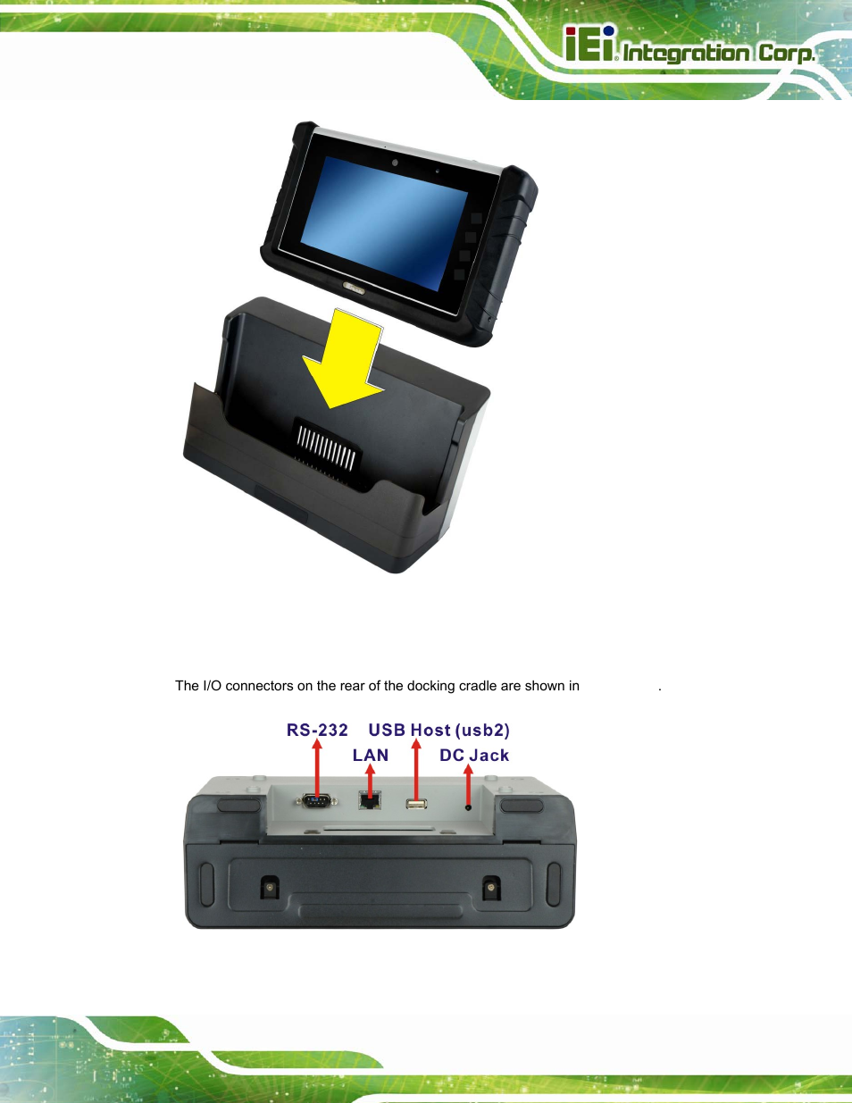 2 docking cradle i/o connectors, Figure 3-21: docking cradle i/o connectors | IEI Integration ICECARE 7 User Manual | Page 42 / 95