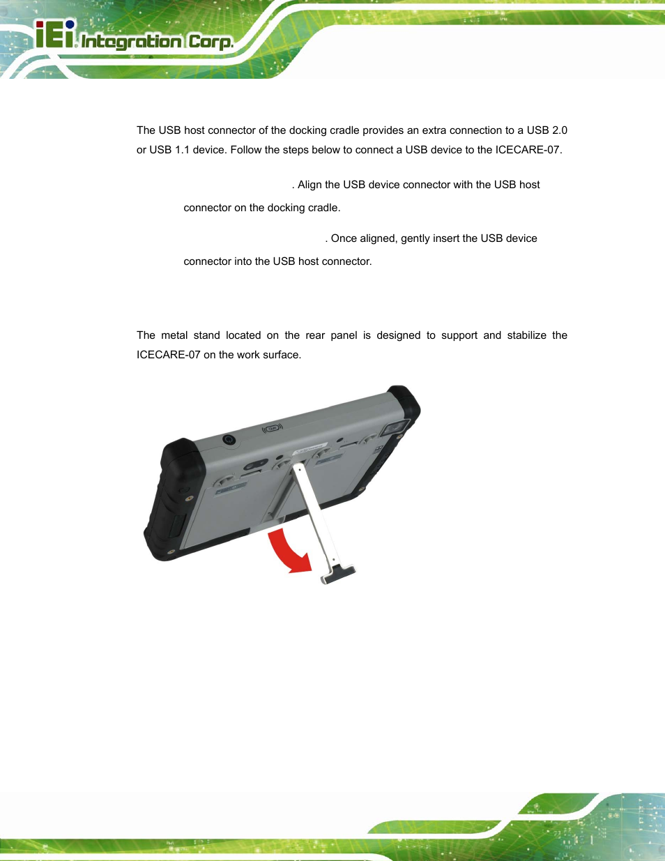 4 usb host connector, 10 using the metal stand, Sing the | Etal, Tand, Figure 3-25: metal stand | IEI Integration ICECARE 7 User Manual | Page 45 / 95