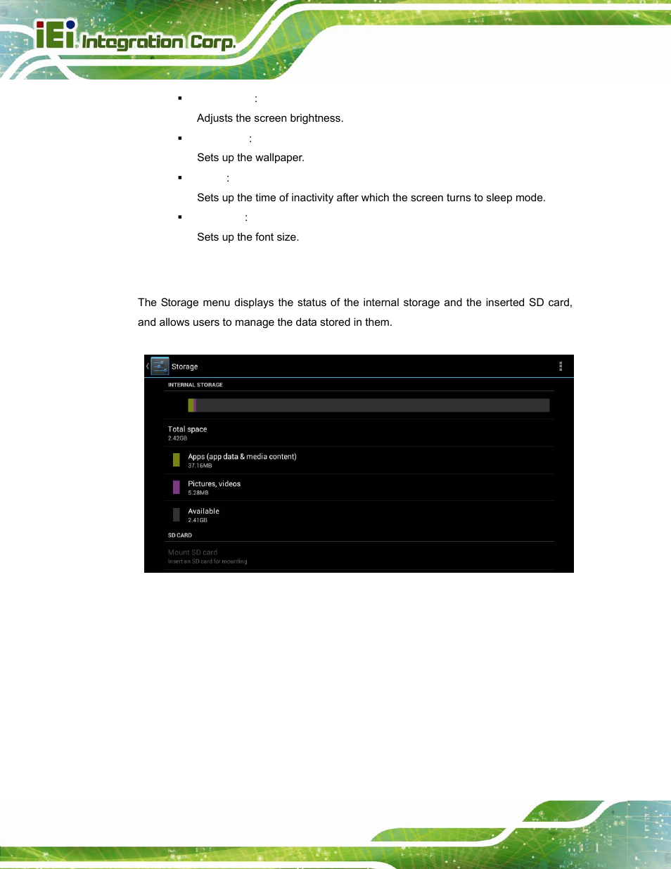 4 storage, Figure 4-8: storage menu | IEI Integration ICECARE 7 User Manual | Page 53 / 95