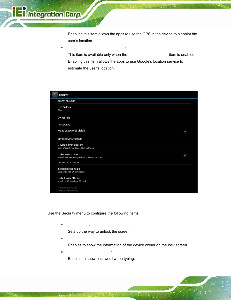 7 security, Figure 4-11: security menu | IEI Integration ICECARE 7 User Manual | Page 55 / 95