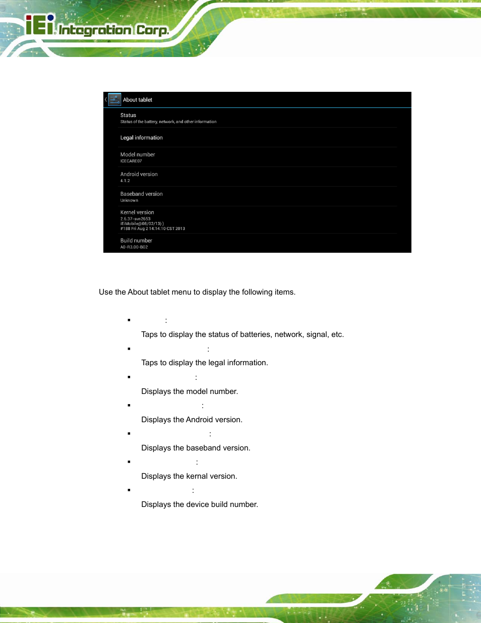 14 about tablet, Figure 4-18: about tablet menu | IEI Integration ICECARE 7 User Manual | Page 61 / 95