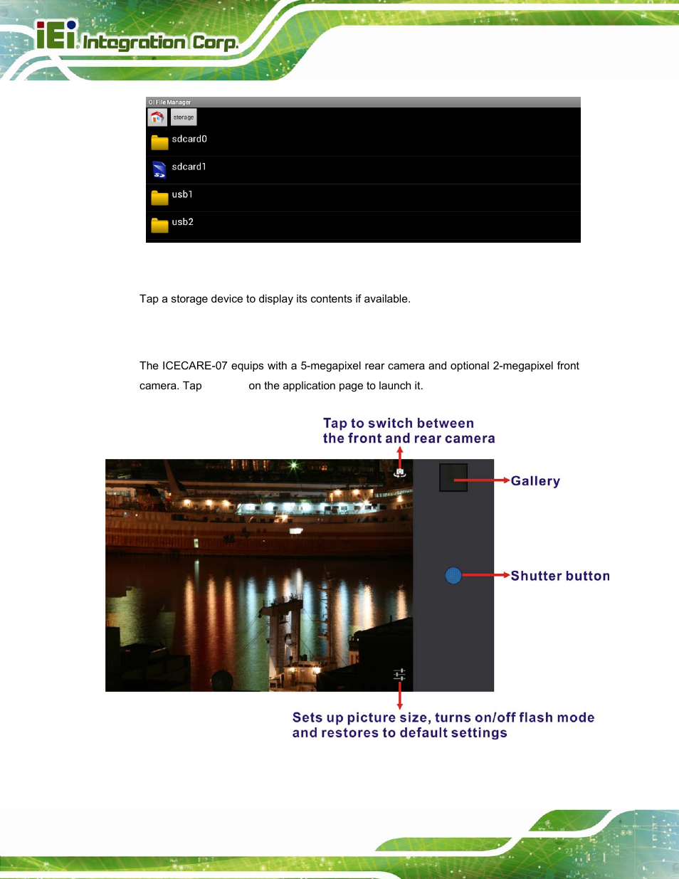 6 camera, Amera, Figure 4-20: possible storage devices | Figure 4-21: camera application | IEI Integration ICECARE 7 User Manual | Page 63 / 95
