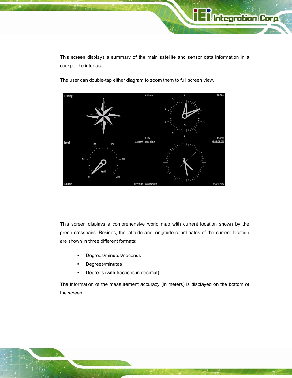 2 main satellite information in cockpit view, 3 current location in world map view | IEI Integration ICECARE 7 User Manual | Page 68 / 95