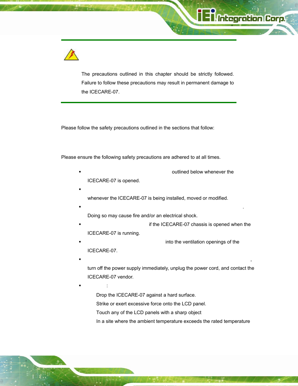 A.1 safety precautions, A.1.1 general safety precautions, Afety | Recautions | IEI Integration ICECARE 7 User Manual | Page 88 / 95