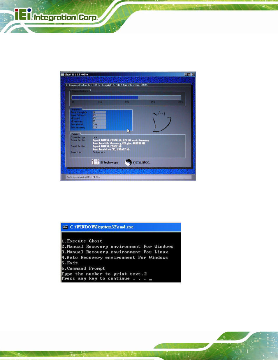 Figure b-8: building the recovery partition, Figure b-9: press any key to continue | IEI Integration AVL-3000 User Manual | Page 114 / 151