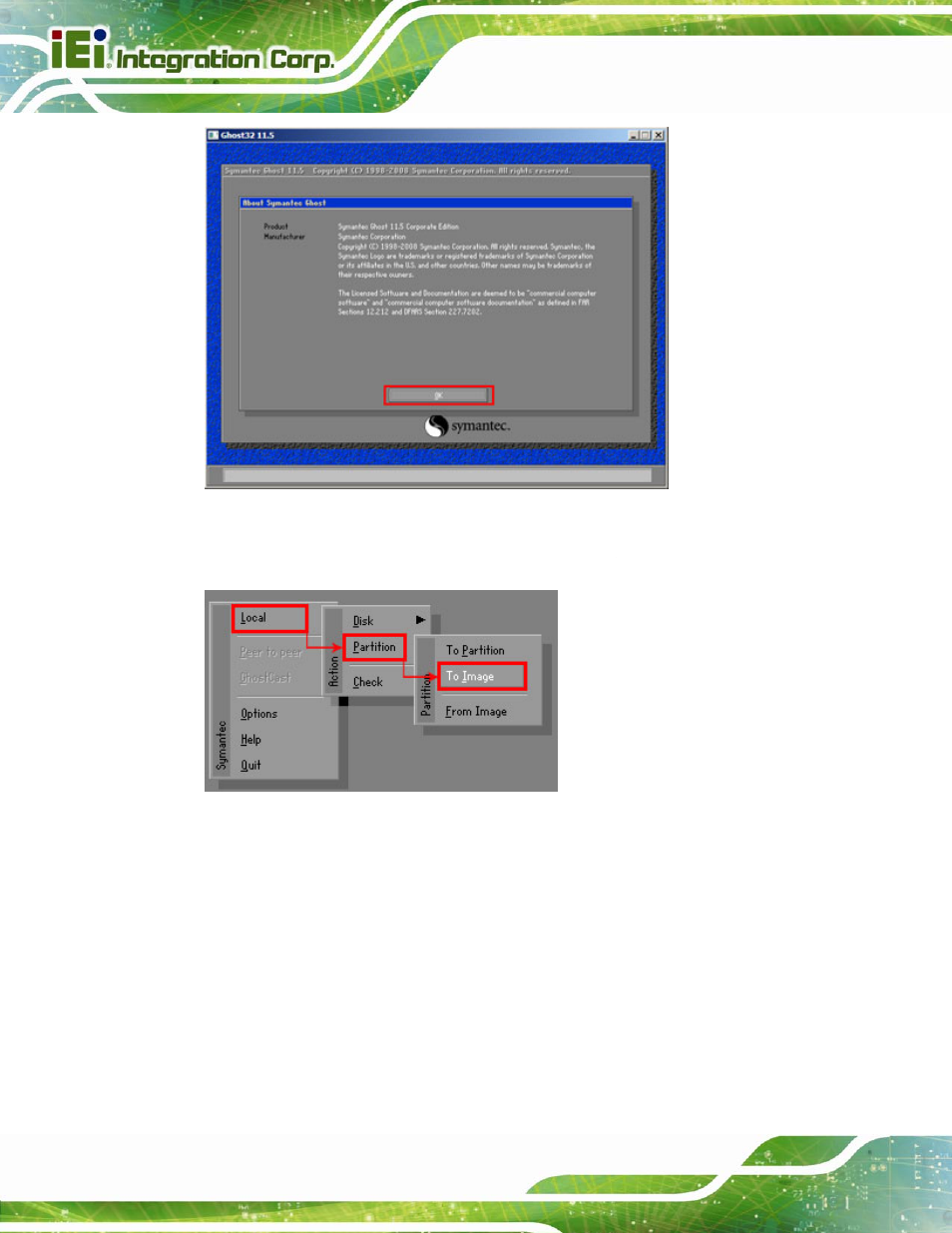 Figure b-12: about symantec ghost window, Figure b-13: symantec ghost path | IEI Integration AVL-3000 User Manual | Page 116 / 151