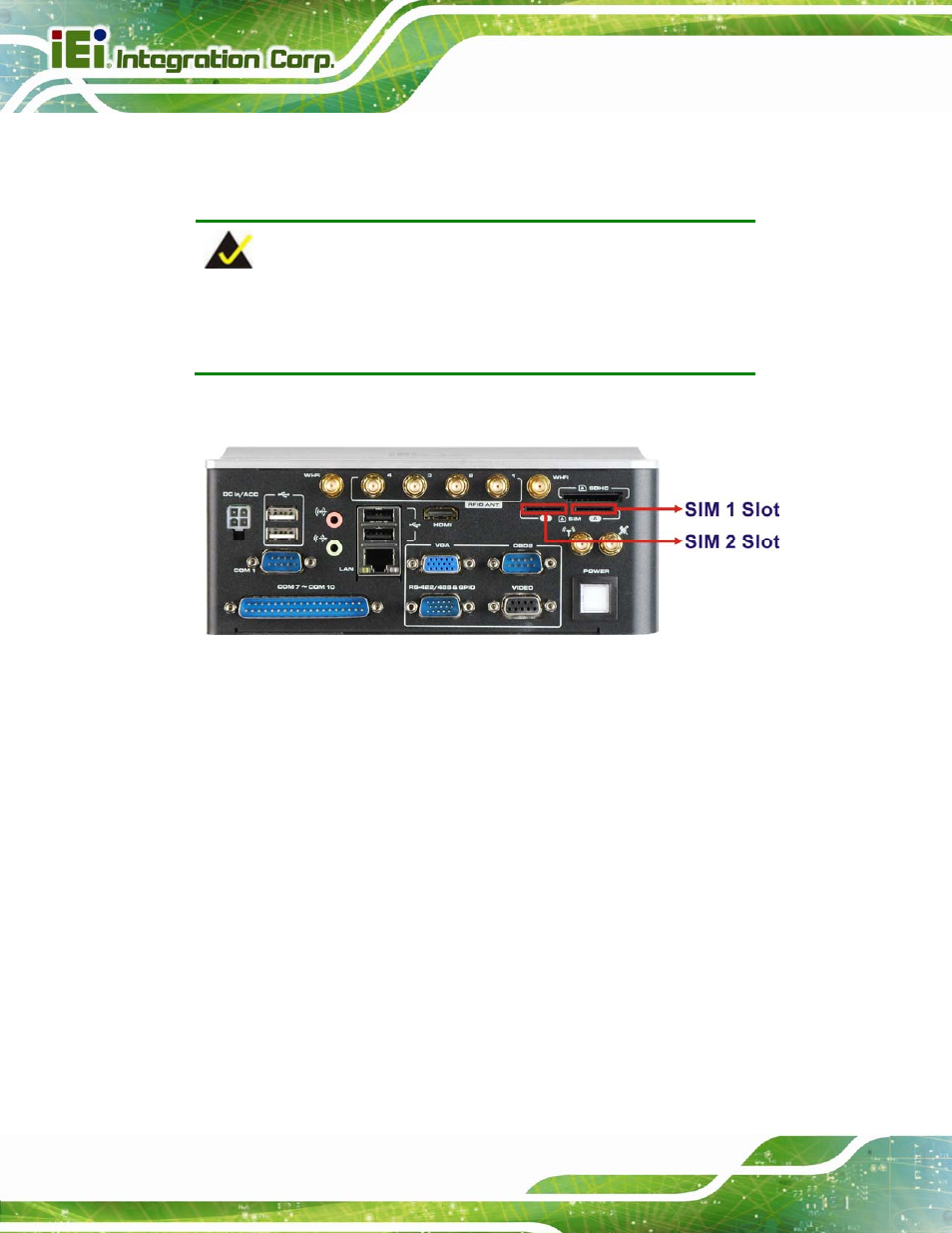 5 sim card installation, 6 mounting the system, Nstallation | Ounting the, Ystem, Figure 3-2: sim card slot locations | IEI Integration AVL-3000 User Manual | Page 30 / 151