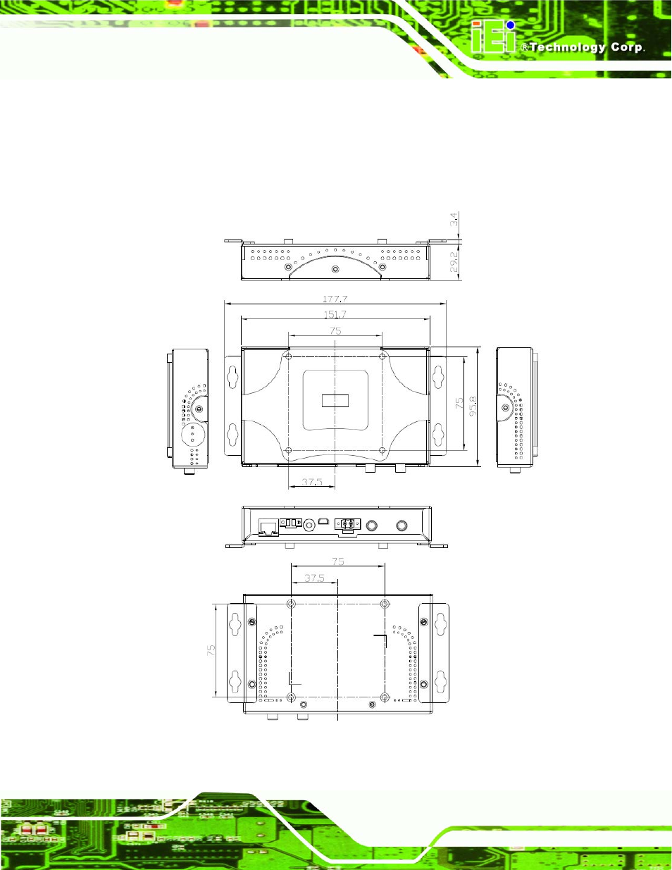 6 aups series dimensions, 1 aups-a10/aups-a20 dimensions, Aups | Eries, Imensions, Figure 1-8: aups-a10/a20 dimensions (mm) | IEI Integration AUPS-AB10-20 v1.00 User Manual | Page 20 / 50