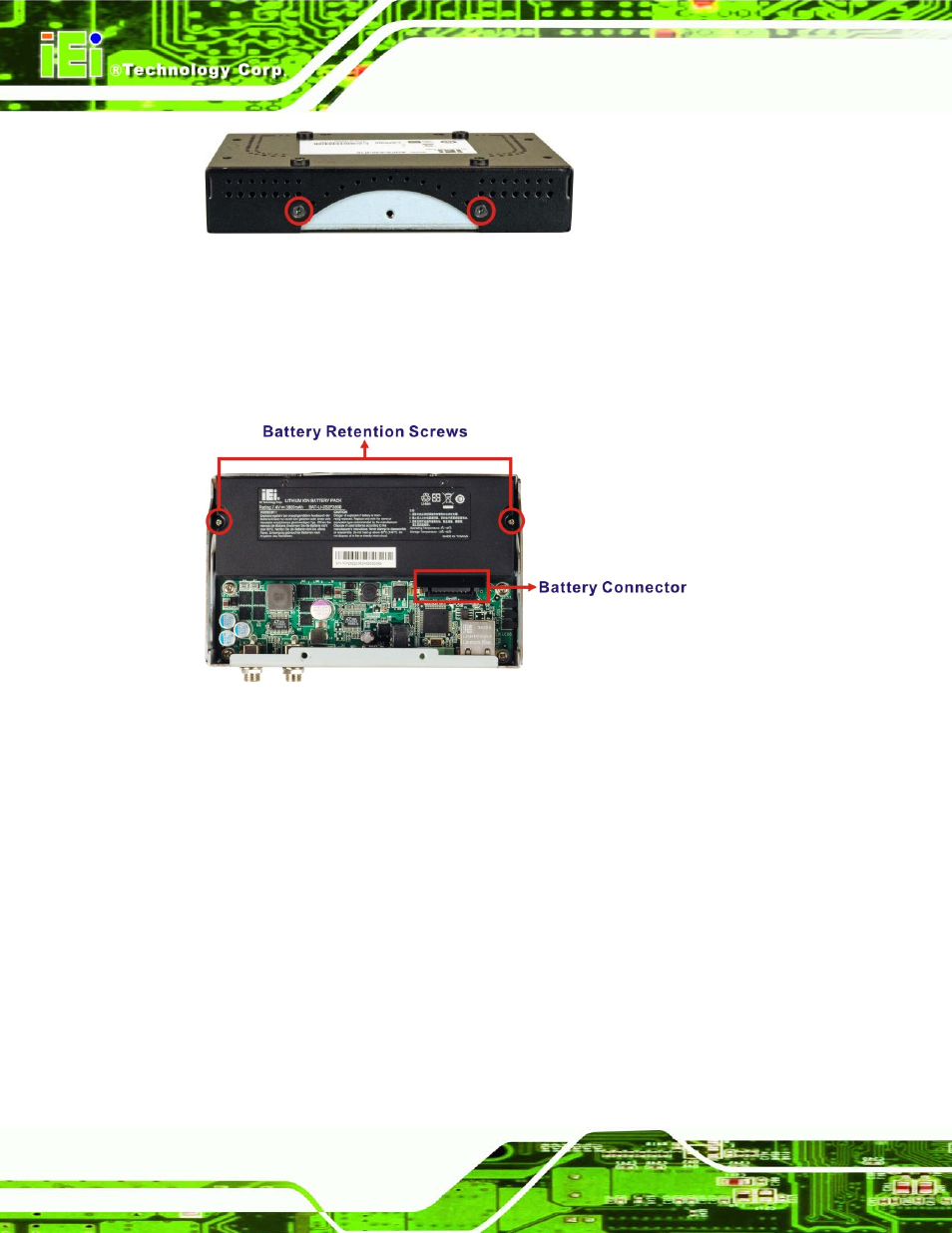 5 mounting the aups series, Ounting the, Aups | Eries, Figure 3-2: top cover retention screws (top panel), Figure 3-3: battery pack installation | IEI Integration AUPS-AB10-20 v1.00 User Manual | Page 29 / 50