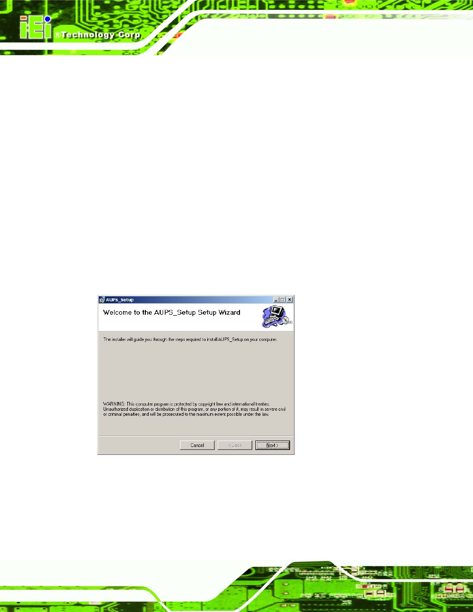 1 introduction, 2 monitoring dc power and smart battery, 1 application installation | Ntroduction, Onitoring, Ower and, Mart, Attery, Figure 4-1: welcome screen | IEI Integration AUPS-AB10-20 v1.00 User Manual | Page 33 / 50