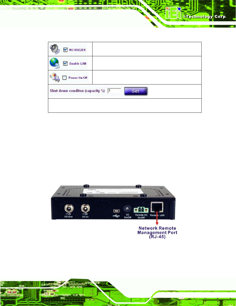 3 remote control and monitoring, Emote, Ontrol and | Onitoring, Figure 4-16: rj-45 remote lan connector, Aups series power module user manual page 31 | IEI Integration AUPS-AB10-20 v1.00 User Manual | Page 42 / 50