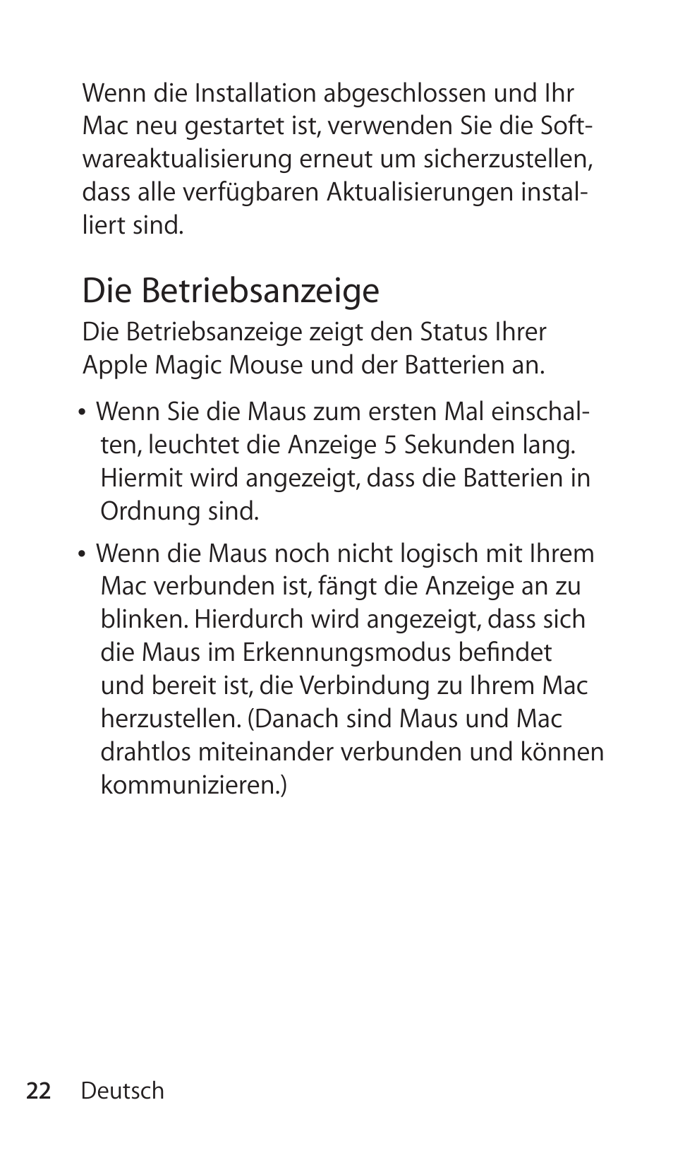 Die betriebsanzeige | Apple Magic Mouse User Manual | Page 22 / 46