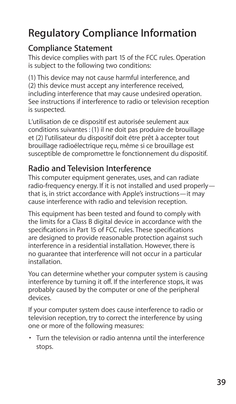 Regulatory compliance information | Apple Magic Mouse User Manual | Page 39 / 46