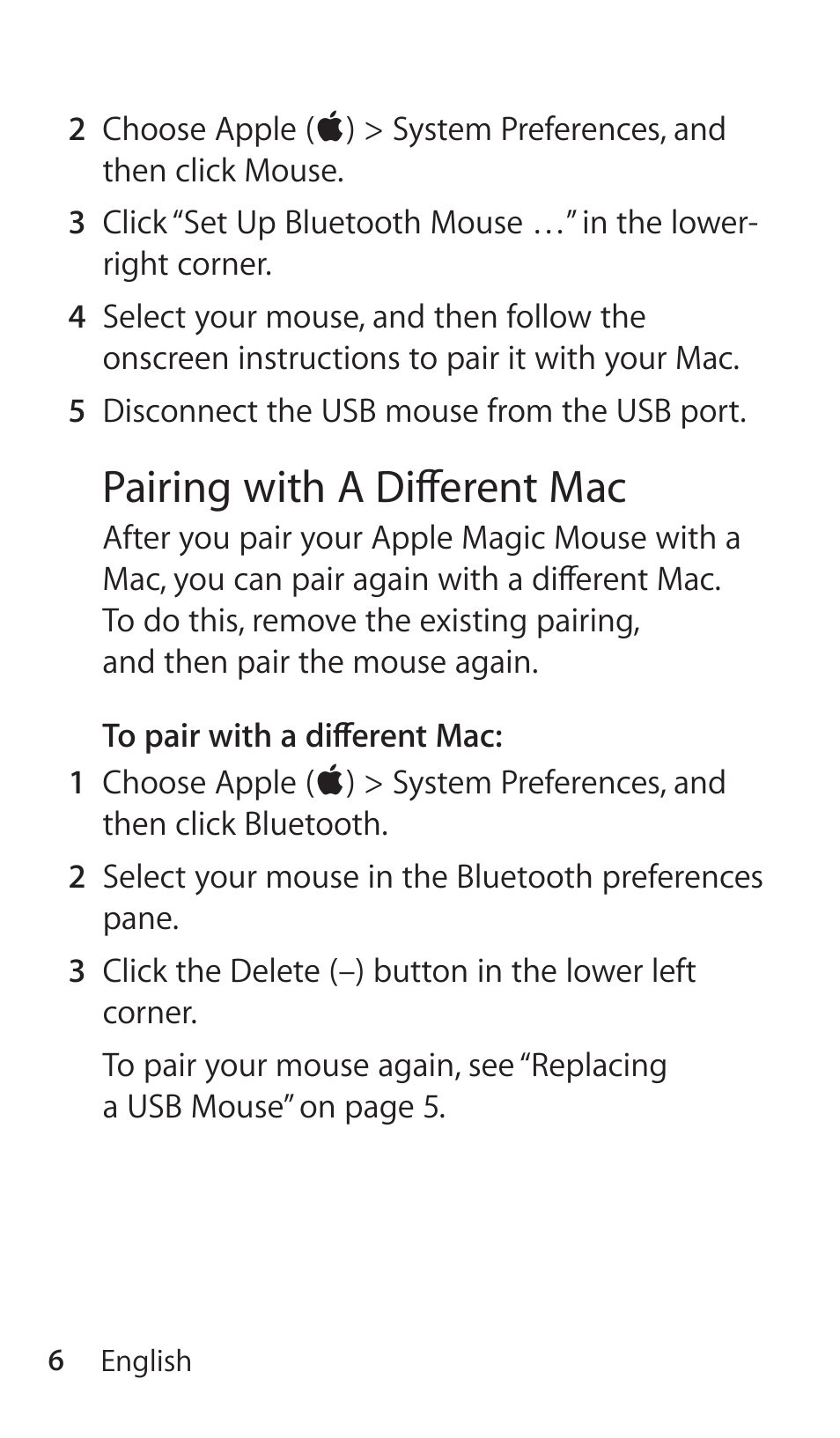 Pairing with a different mac | Apple Magic Mouse User Manual | Page 6 / 46