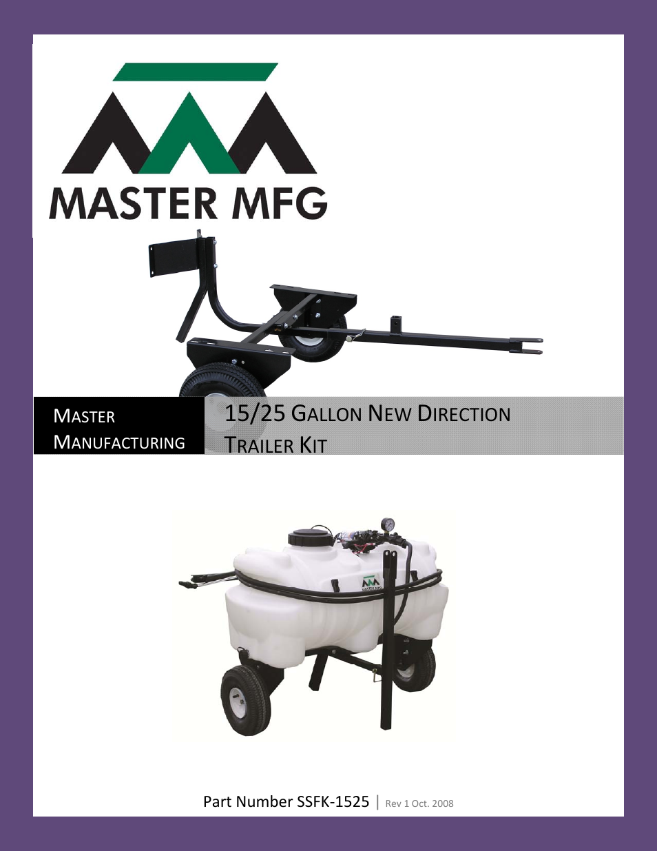 Master Manufacturing 15/25 Gallon New Direction Trailer Kit User Manual | 5 pages