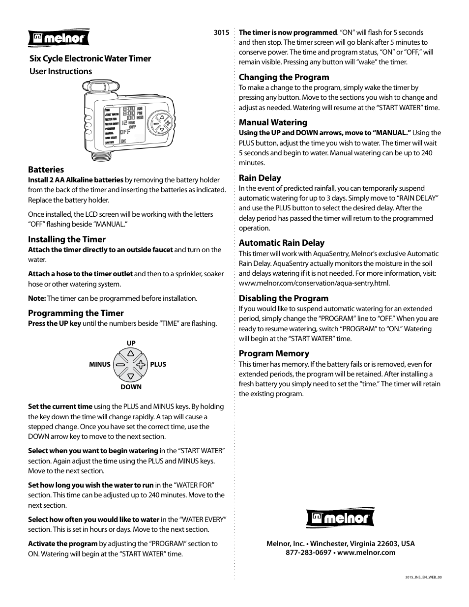 Melnor 3015 - 2012 User Manual | 1 page