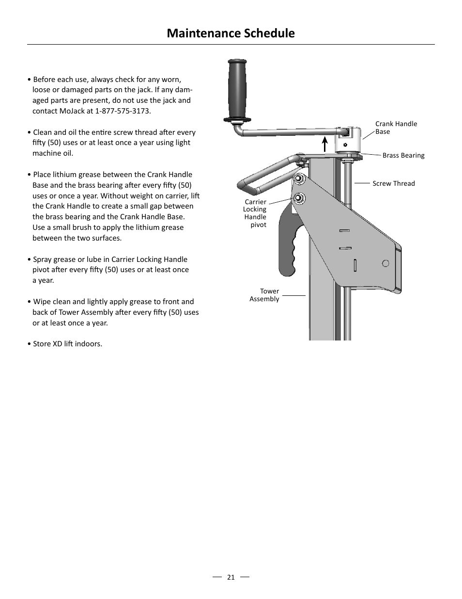Maintenance schedule | MoJack John Deere XD Lift User Manual | Page 21 / 24