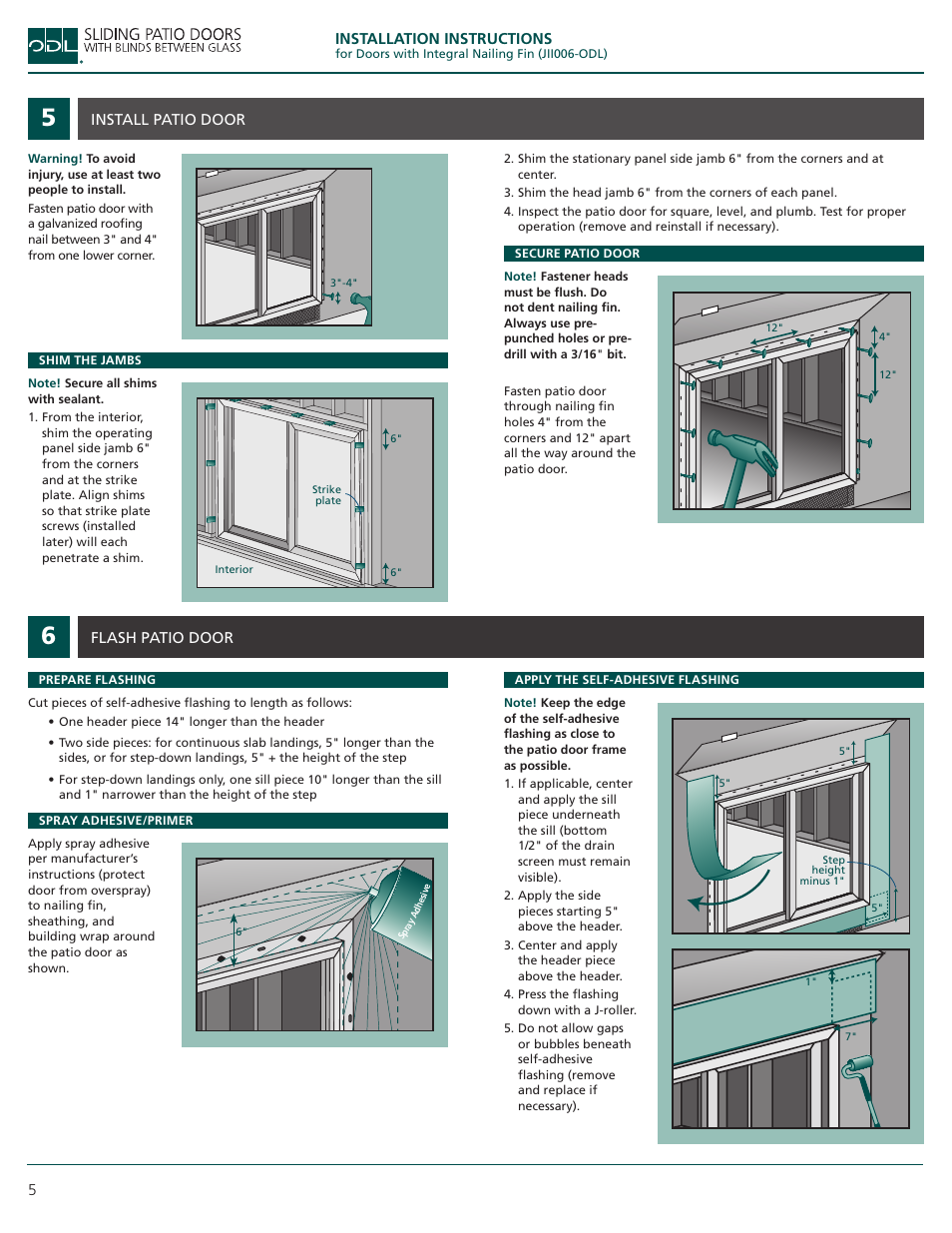 ODL Sliding Patio Doors with Blinds Between Glass User Manual | Page 5 / 7