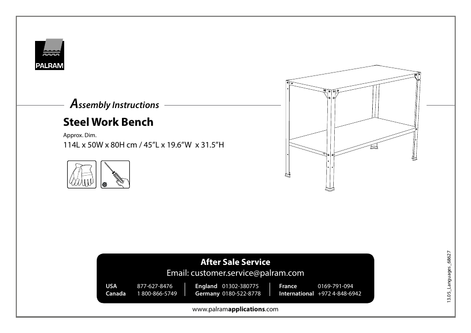 Palram Applications Steel Work Bench User Manual | 2 pages