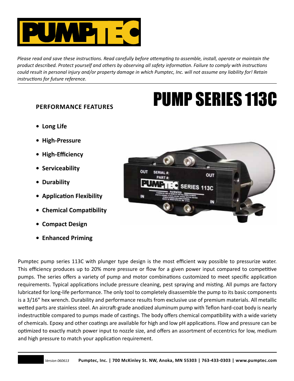 Pumptec 113C SERIES User Manual | 11 pages