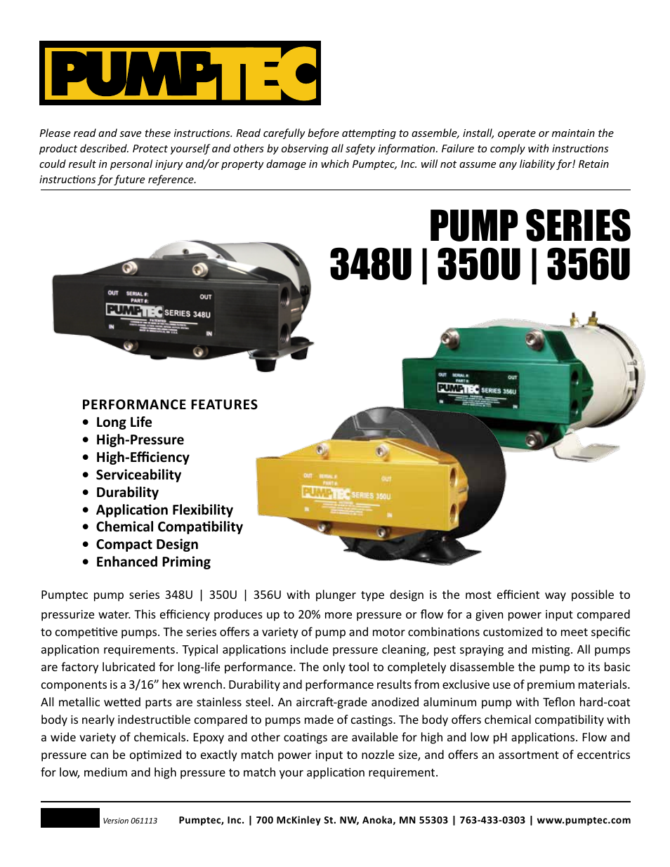Pumptec 356U SERIES User Manual | 11 pages