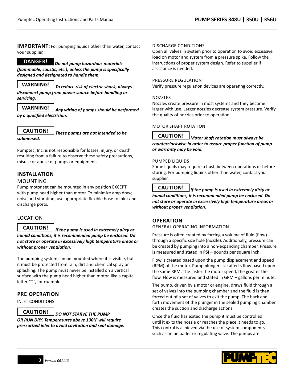 Pumptec 356U SERIES User Manual | Page 3 / 11