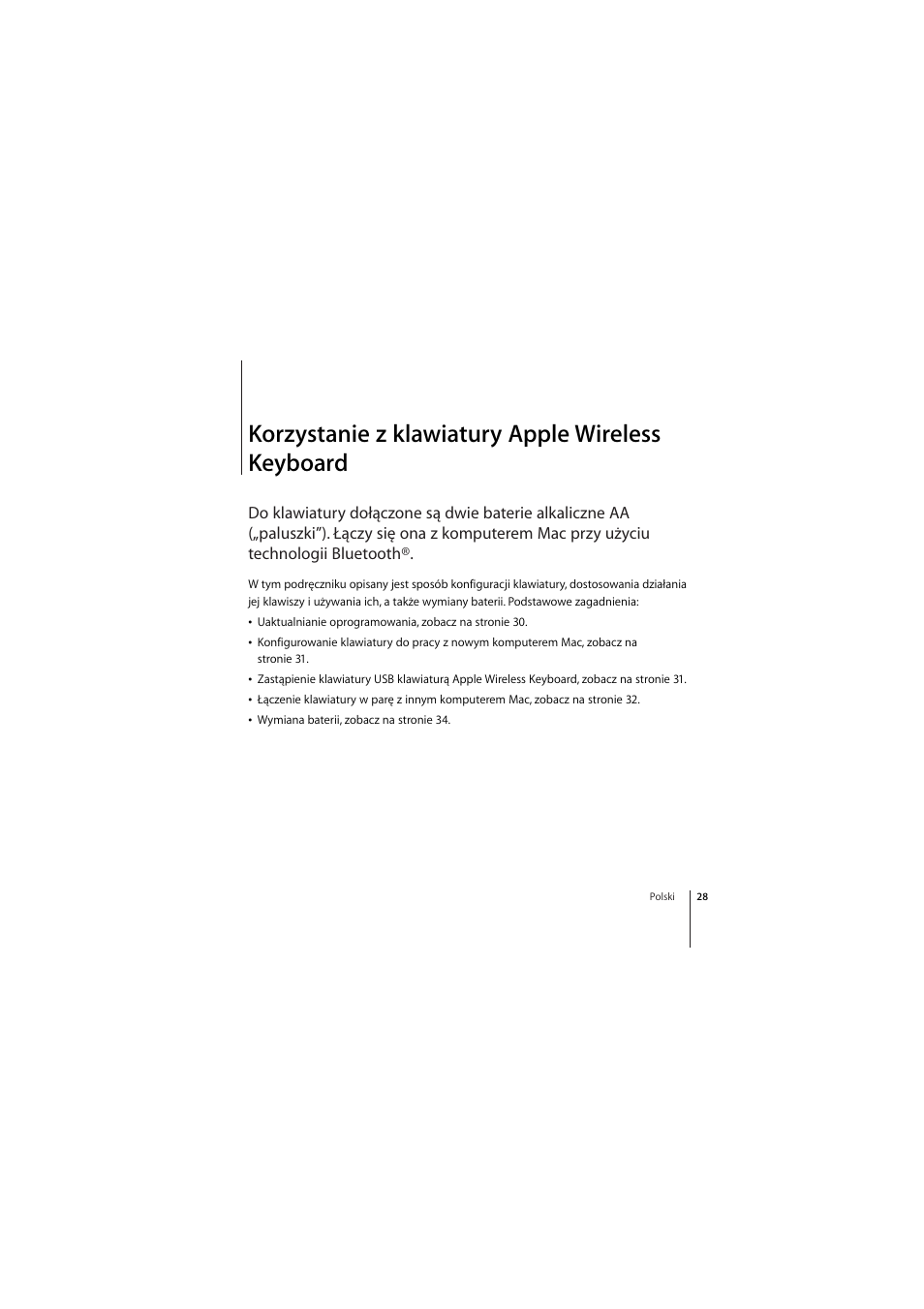 Korzystanie z klawiatury apple wireless keyboard | Apple Wireless Keyboard (2009) User Manual | Page 28 / 44