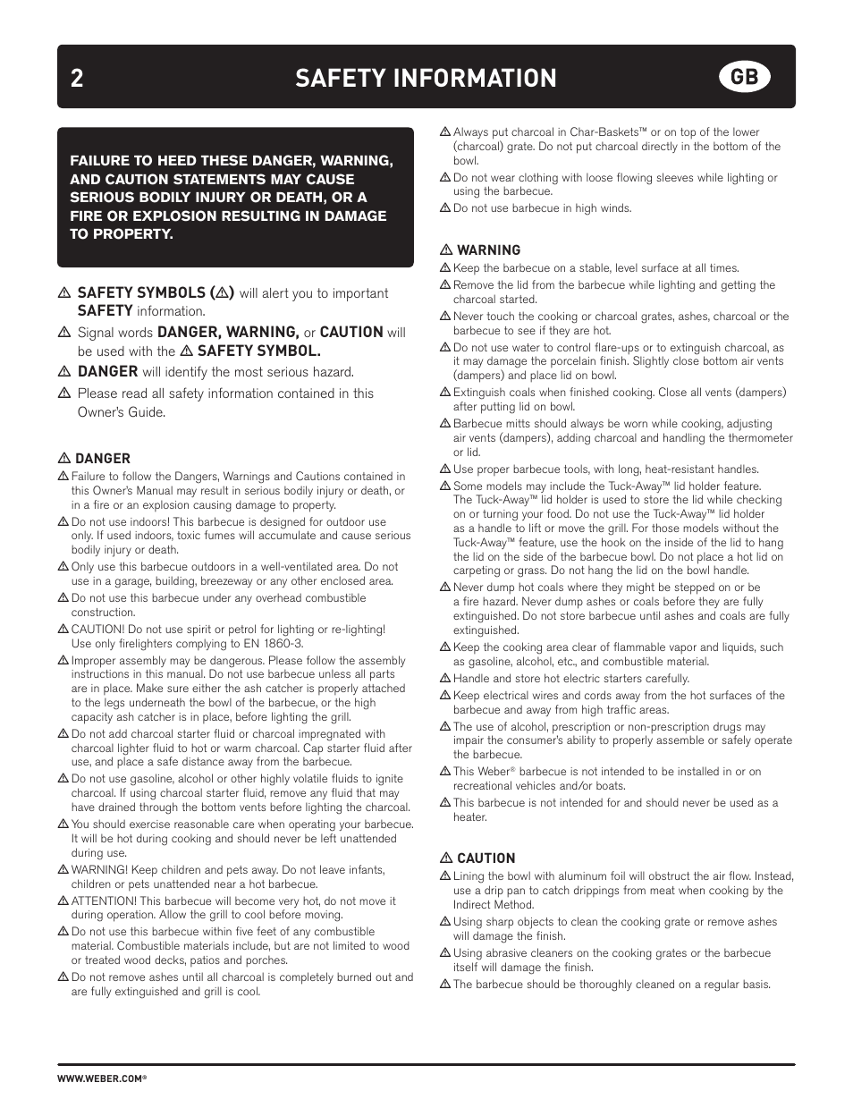 2safety information | weber HOLZKOHLEGRILLS User Manual | Page 2 / 84