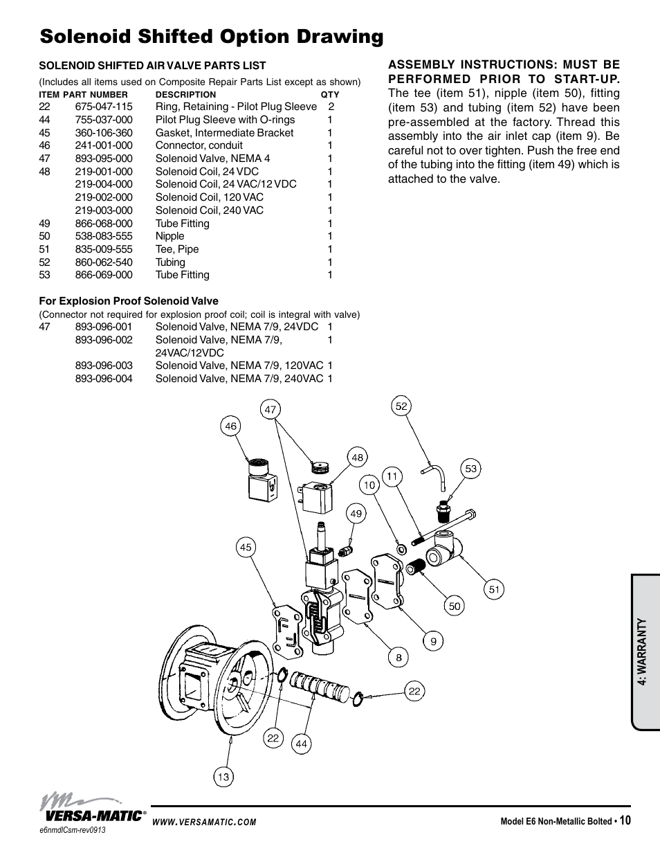 Solenoid shifted option drawing | Versa-Matic 1/4 Elima-Matic Bolted Plastic (E6) User Manual | Page 13 / 15